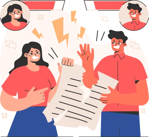 Man and woman fighting for document  Illustration