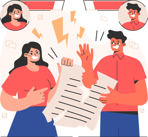 Man and woman fighting for document  Illustration