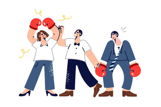 Gender Struggle Between Man And Woman In Boxing Gloves Or Fought For Right To Work In Lucrative Position Metaphor Of Victory Of Feminism And Matriarchy In Corporate Gender Confrontation Illustration