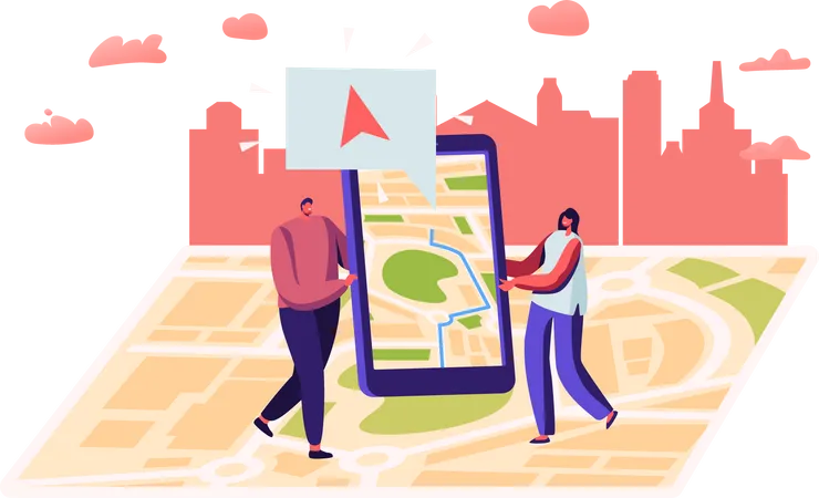 Man and woman finding location  Illustration