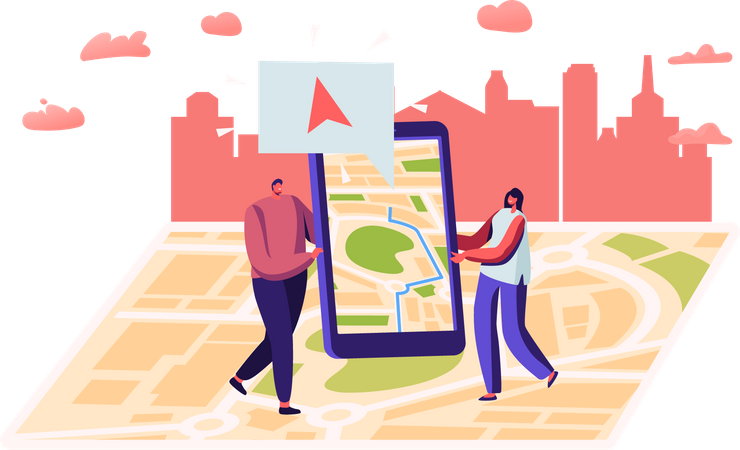 Man and woman finding location  Illustration