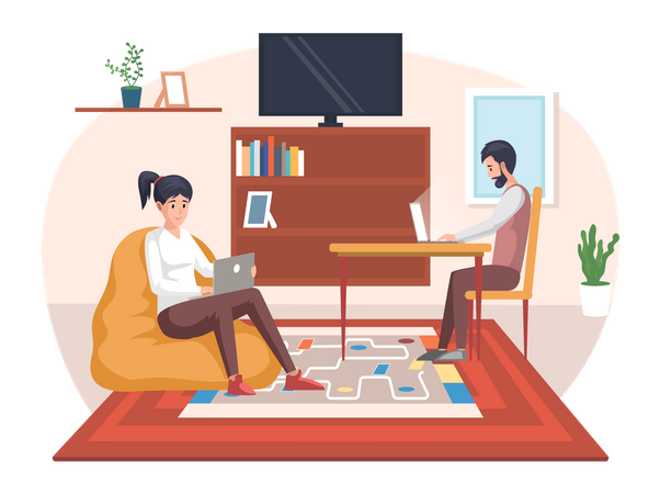 Man and woman freelancers working remotely  Illustration