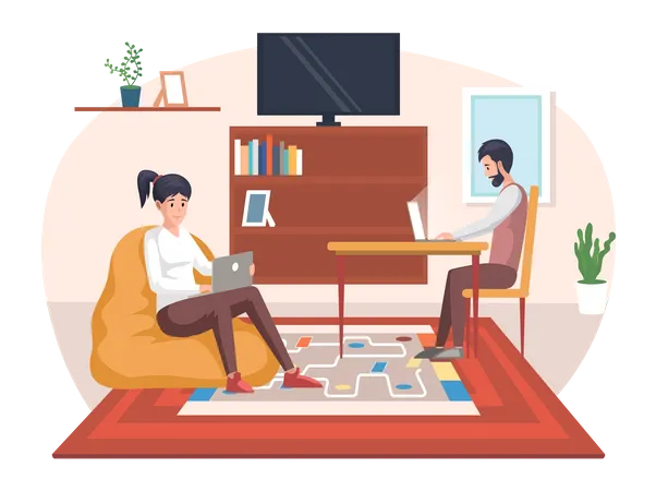 Man and woman freelancers working remotely  Illustration