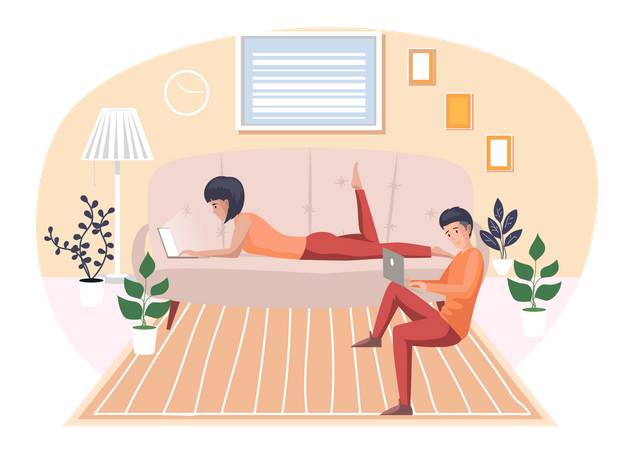 Man and woman freelancers working remotely  Illustration