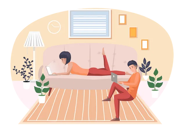 Man and woman freelancers working remotely  Illustration