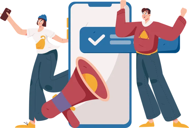 Man and woman getting advertisement notification  Illustration