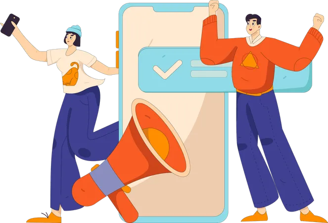 Man and woman getting advertisement notification  Illustration