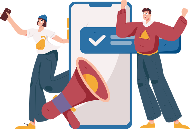 Man and woman getting advertisement notification  Illustration