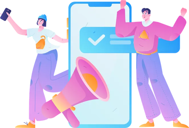 Man and woman getting advertisement notification  Illustration