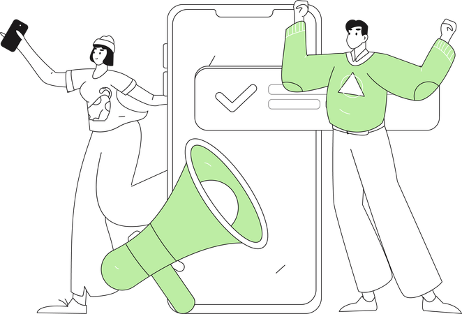 Man and woman getting advertisement notification  Illustration