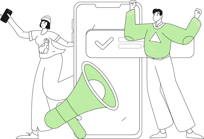 Man and woman getting advertisement notification  Illustration
