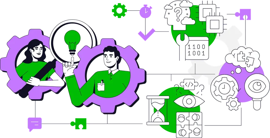 Man and Woman getting coding idea  Illustration