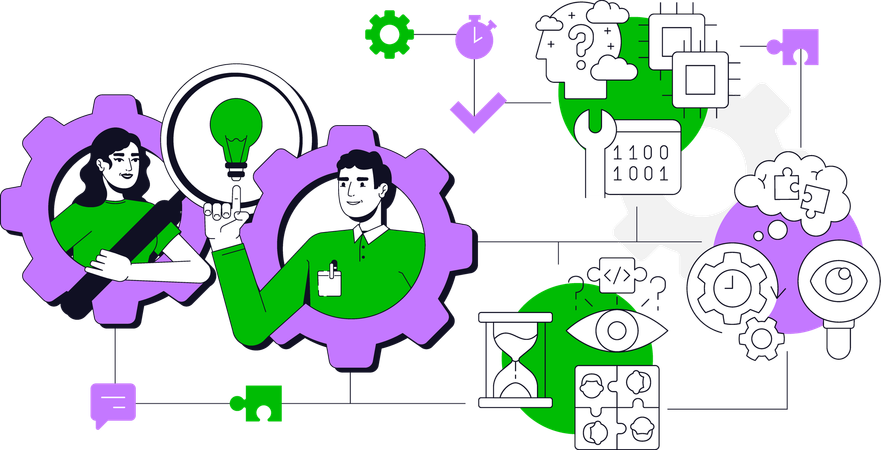 Man and Woman getting coding idea  Illustration