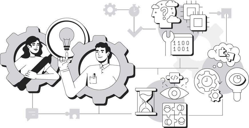 Man and Woman getting coding idea  Illustration