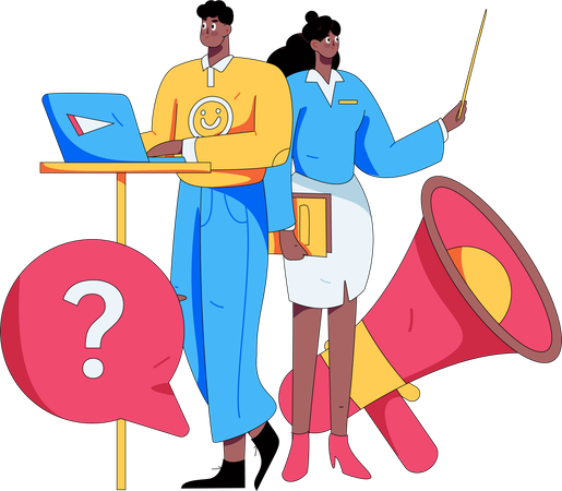 Man and woman getting marketing faq  Illustration