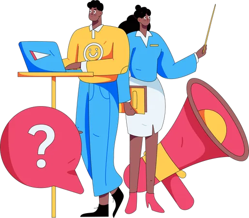 Man and woman getting marketing faq  Illustration