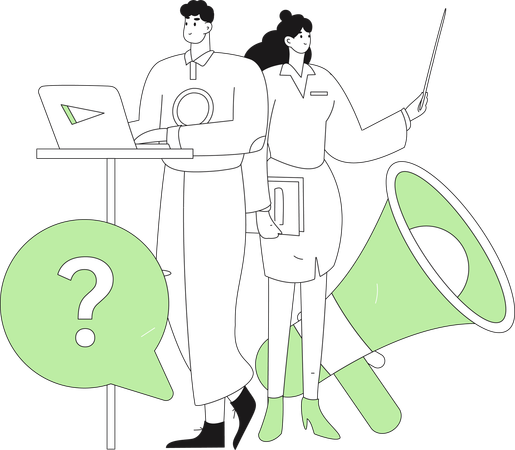 Man and woman getting marketing faq  Illustration