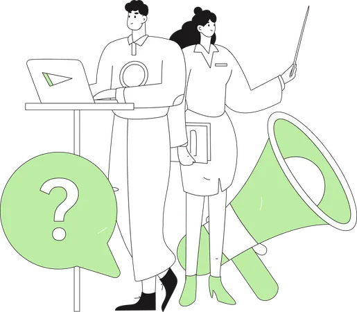 Man and woman getting marketing faq  Illustration