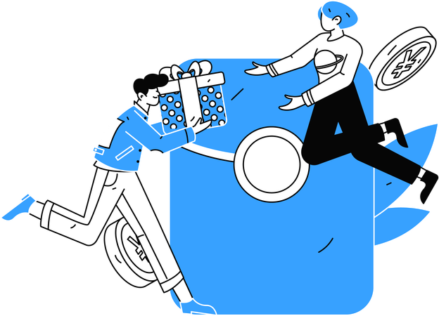 Man and woman getting shopping reward  Illustration