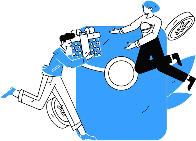 Man and woman getting shopping reward  Illustration