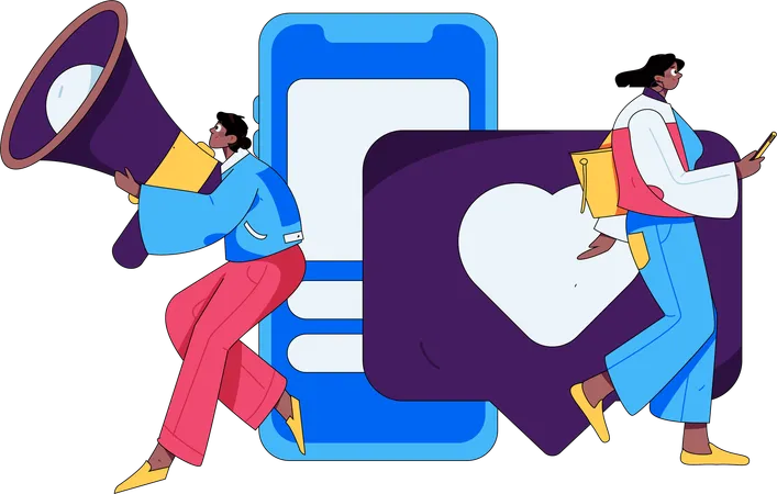 Man and woman getting social media like  Illustration