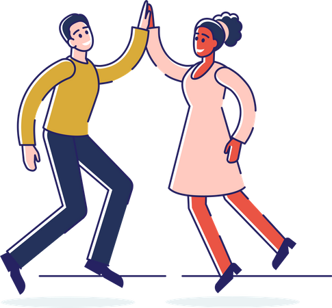 Man and woman giving high five Illustration