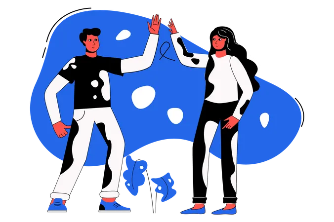 Man and woman giving high five  Illustration