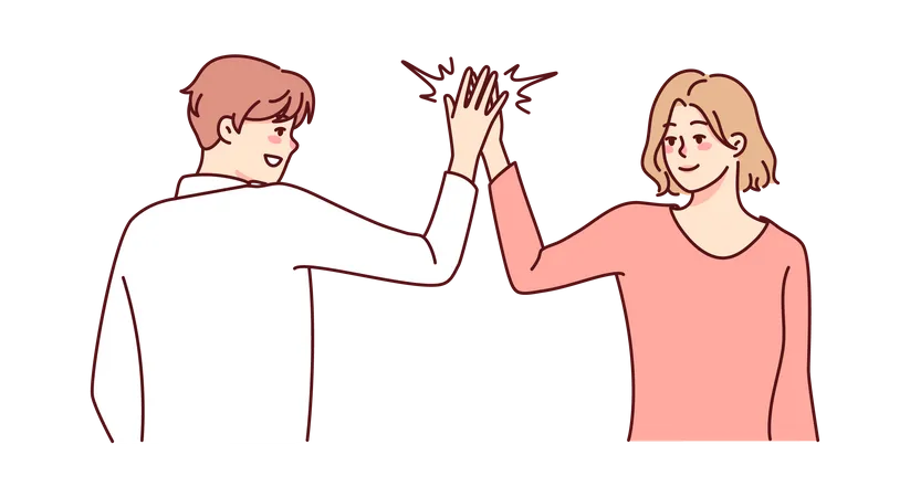 Man and woman giving high five  Illustration