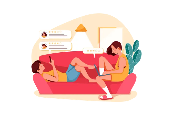 Man and woman giving product review  Illustration
