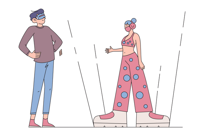 Man and woman have Metaverse Experience  Illustration