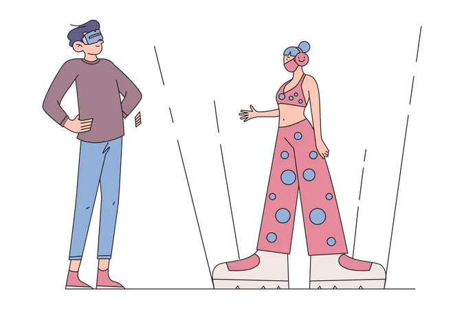 Man and woman have Metaverse Experience  Illustration