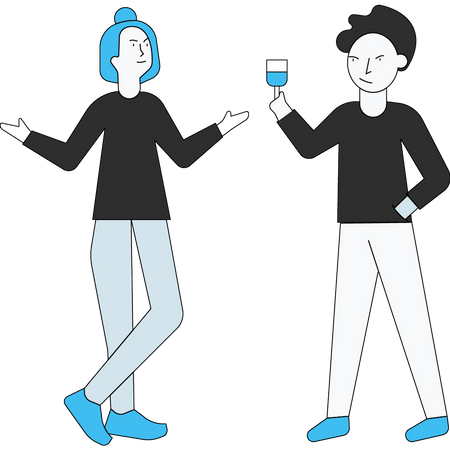 Man and woman having conversation at a party  Illustration