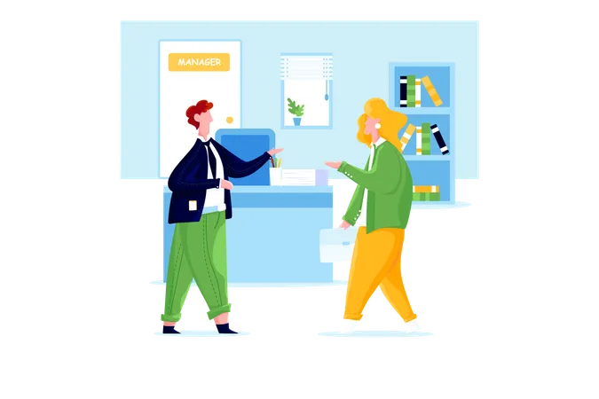 Man and woman having conversation in office Illustration