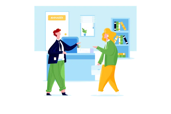 Man and woman having conversation in office  Illustration