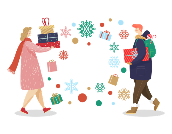 Man and Woman Hold Boxes  Illustration