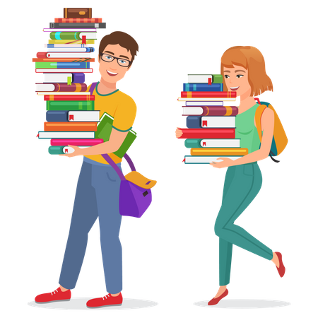 Man and woman holding books  Illustration