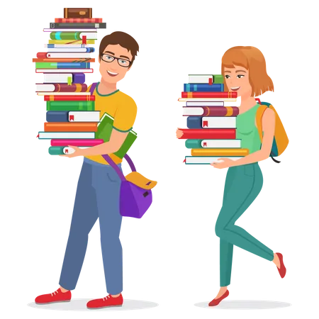 Man and woman holding books  Illustration