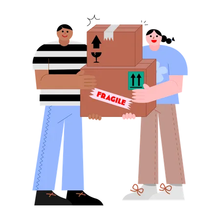 Man and woman holding boxes  Illustration