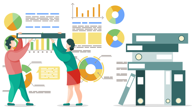 Man and Woman Holding Folder with Paper Reports  Illustration