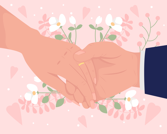 Man and woman holding hands after marriage ceremony  일러스트레이션