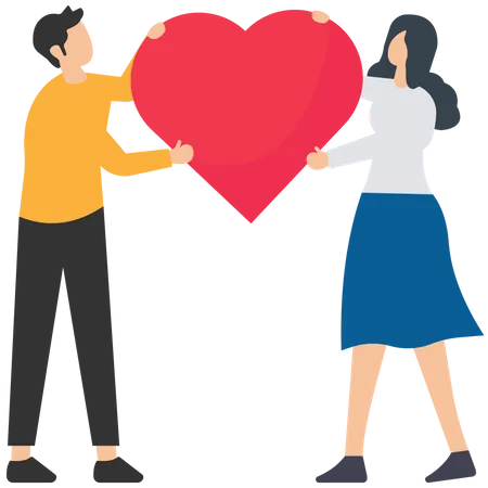Man and Woman holding heart Illustration