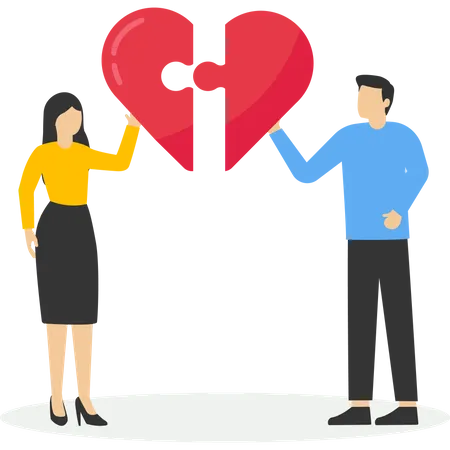 Man and woman holding heart balloon  Illustration