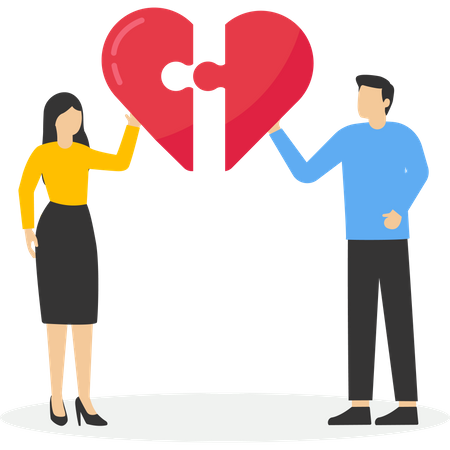 Man and woman holding heart balloon  Illustration