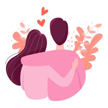 Man and woman hug each other  イラスト