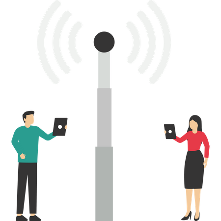 Man and woman in casual dress using internet connection  Illustration