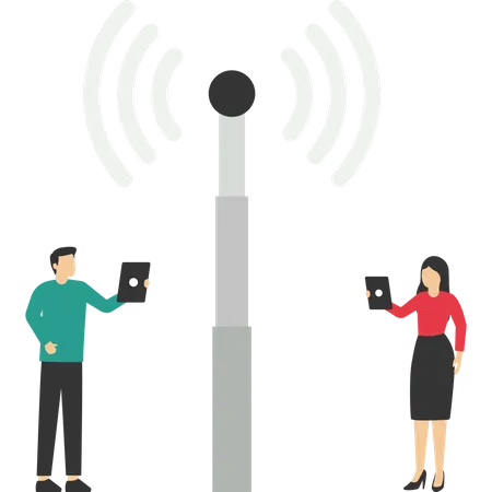 Man and woman in casual dress using internet connection  Illustration