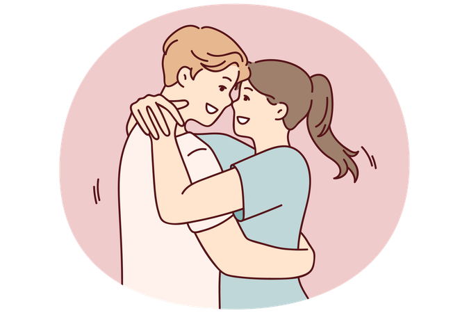 Man and woman in love embrace after long separation  Illustration
