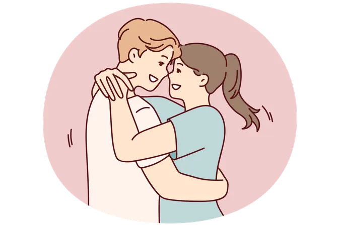 Man and woman in love embrace after long separation  Illustration
