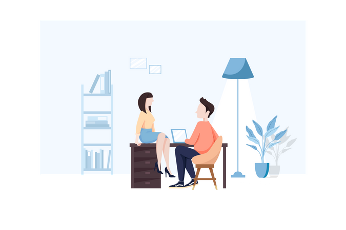 Man and woman in office Illustration