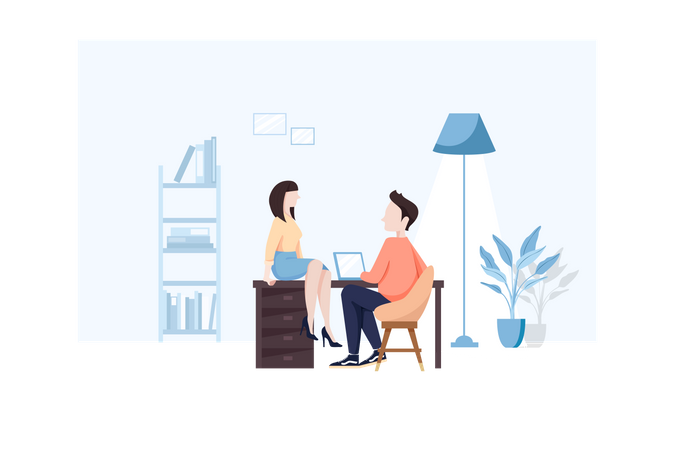 Man and woman in office  Illustration